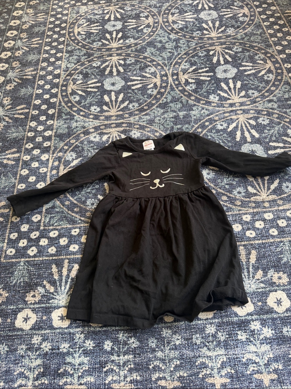Hannah Andersson Girls Black Long-Sleeve Cat Face Dress